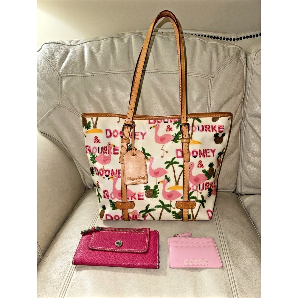 Dooney Bourke Pink Flamingo Large East West Tote Bag RARE Tropical Shopper